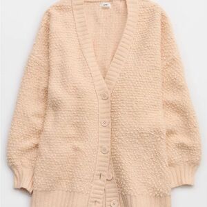 aerie Light Peach Button-Up Textured Cardigan